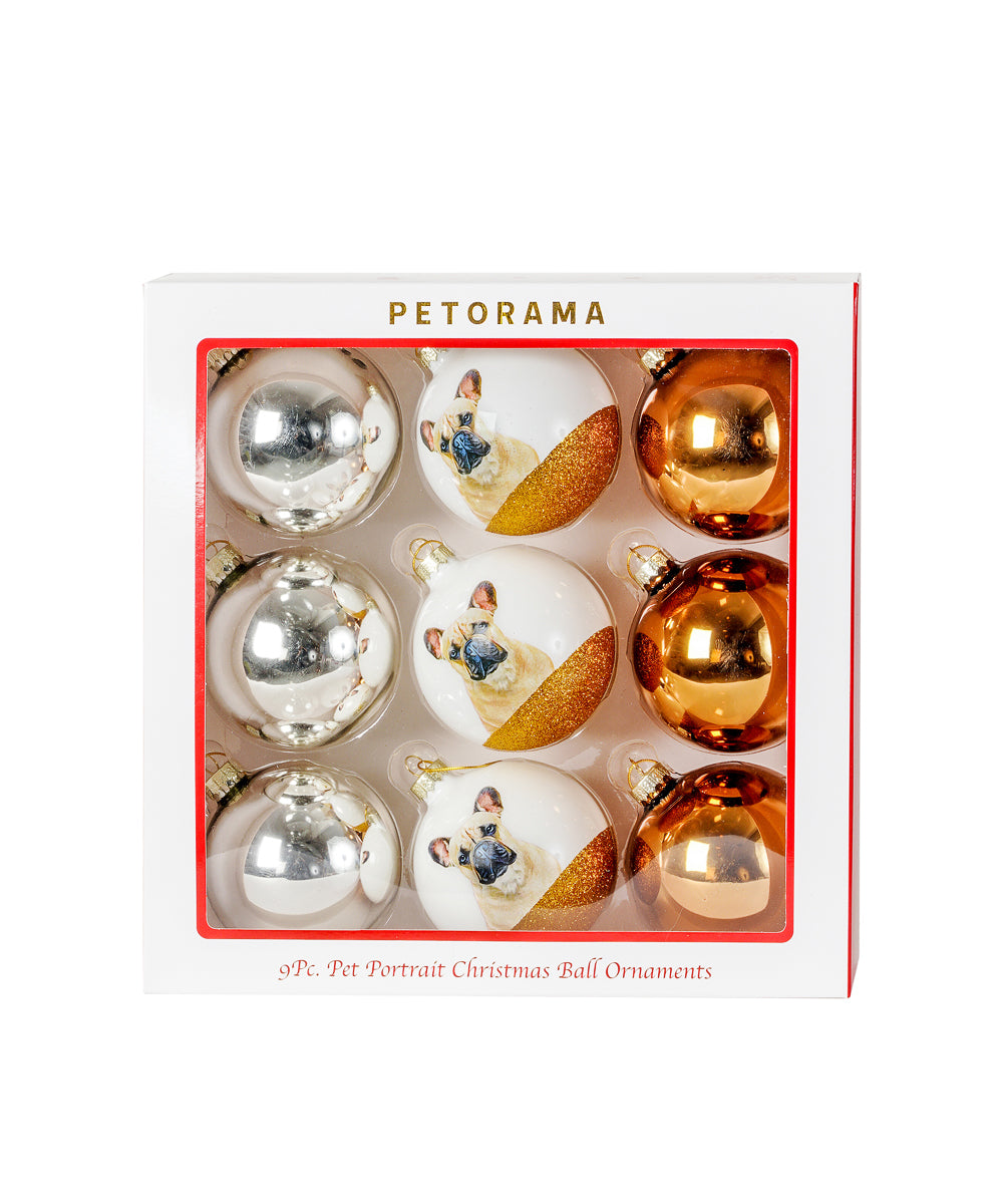 Pet Portrait 9 Pcs Christmas Ball Ornaments Set - French Bulldog set