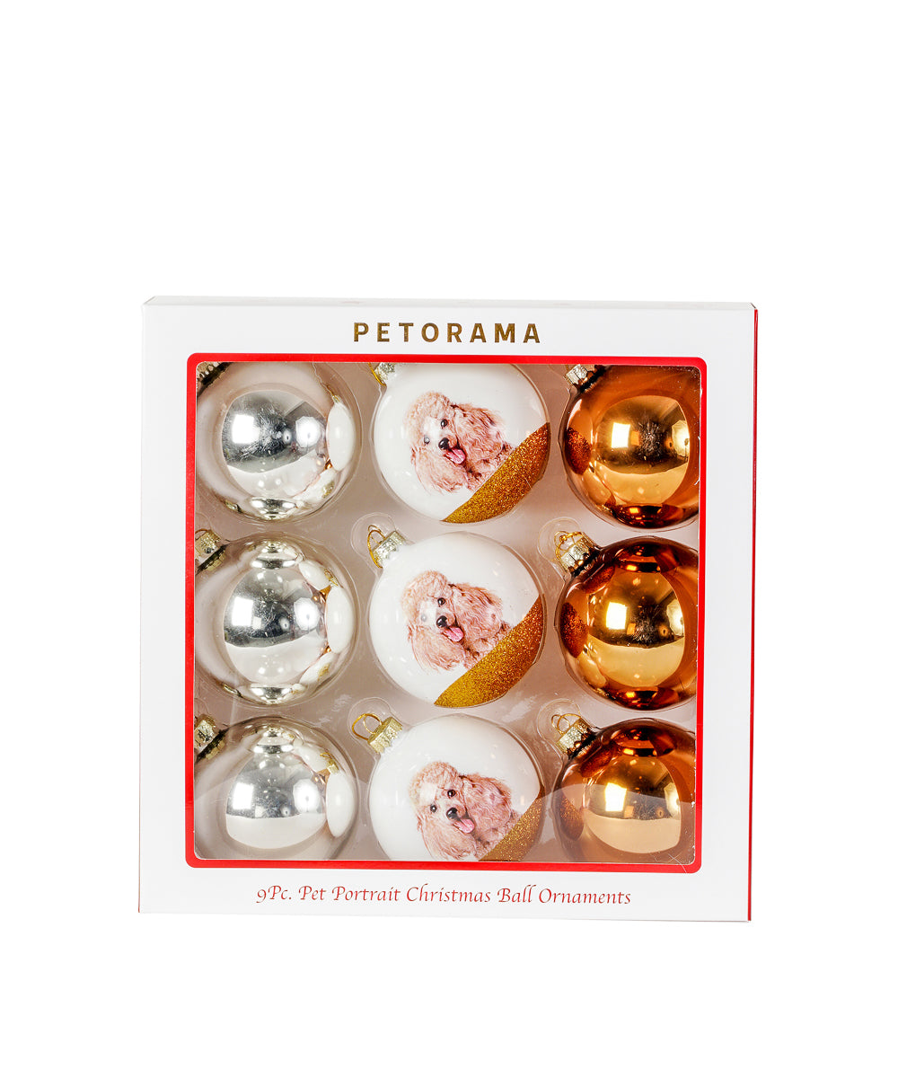 Pet Portrait 9 Pcs Christmas Ball Ornaments Set - Poodle(Red) set