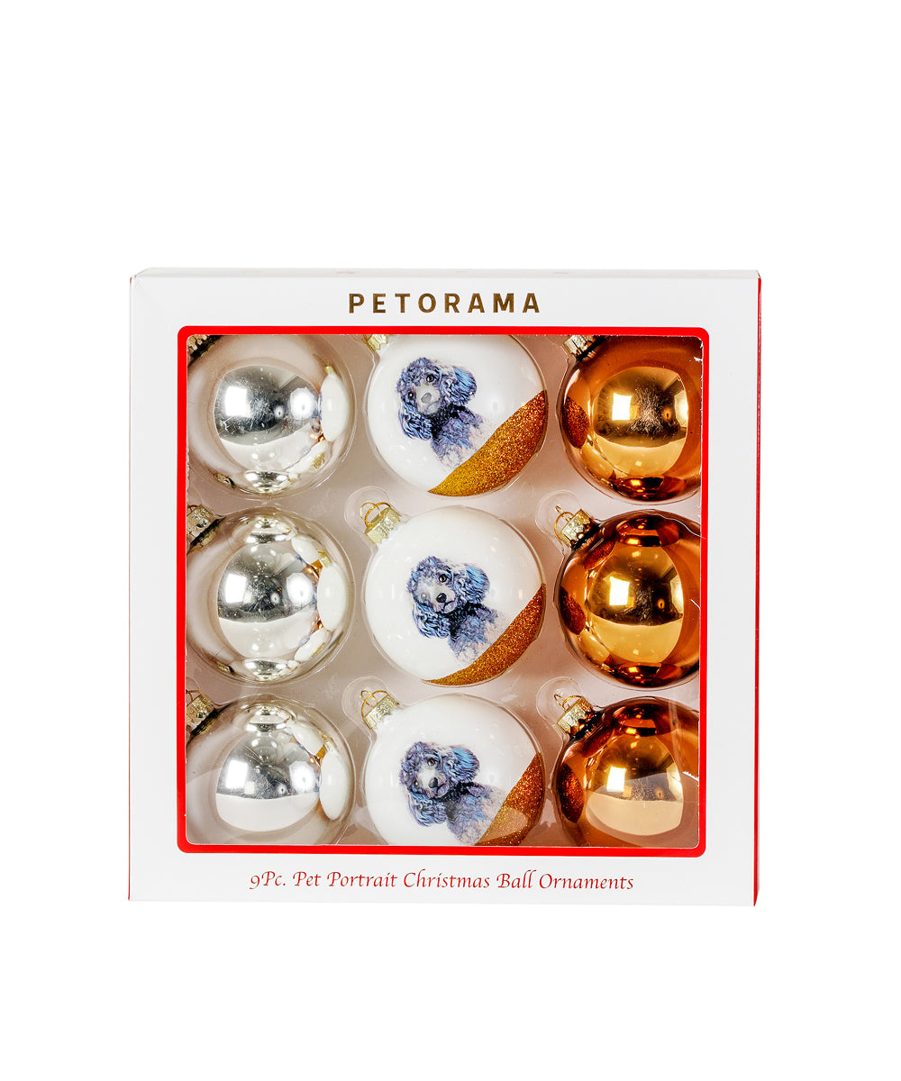 Pet Portrait 9 Pcs Christmas Ball Ornaments Set - Poodle(Grey) set