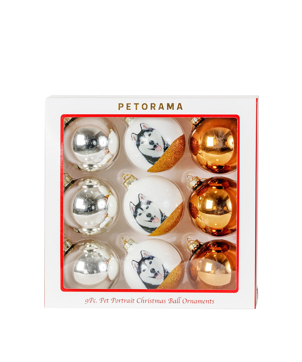 Pet Portrait 9 Pcs Christmas Ball Ornaments Set - Husky set