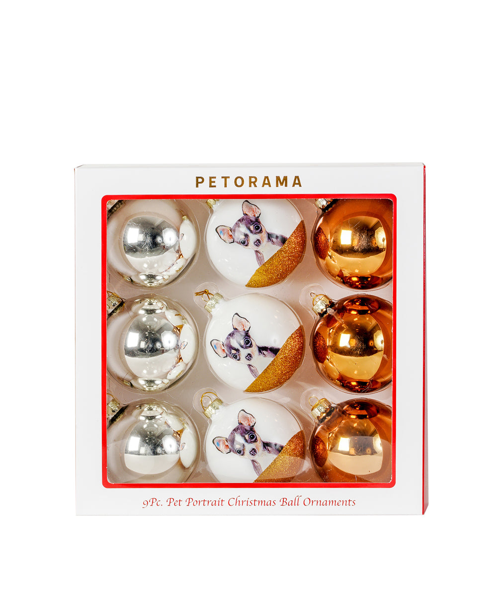 Pet Portrait 9 Pcs Christmas Ball Ornaments Set - Chihuahua(Tri) set