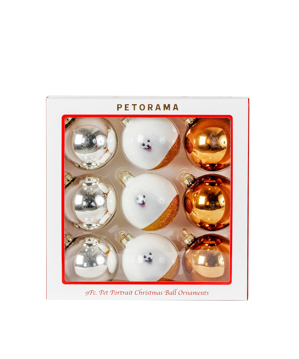 Pet Portrait 9 Pcs Christmas Ball Ornaments Set - Pomeranian(White) set