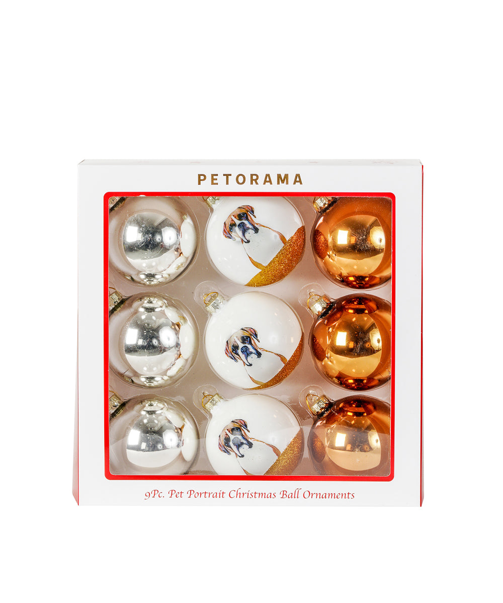 Pet Portrait 9 Pcs Christmas Ball Ornaments Set - Boxer set
