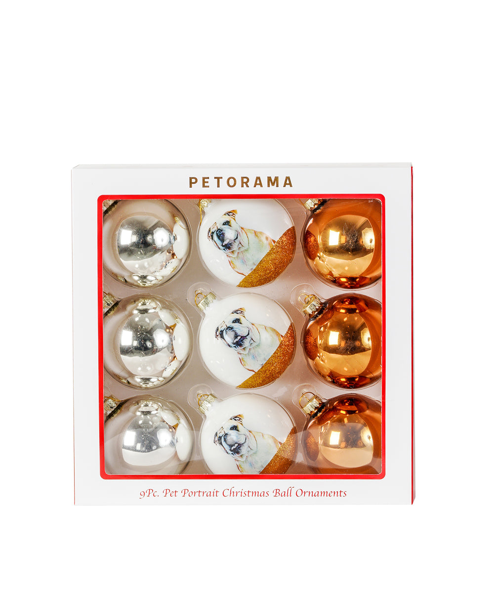 Pet Portrait 9 Pcs Christmas Ball Ornaments Set - English Bulldog set