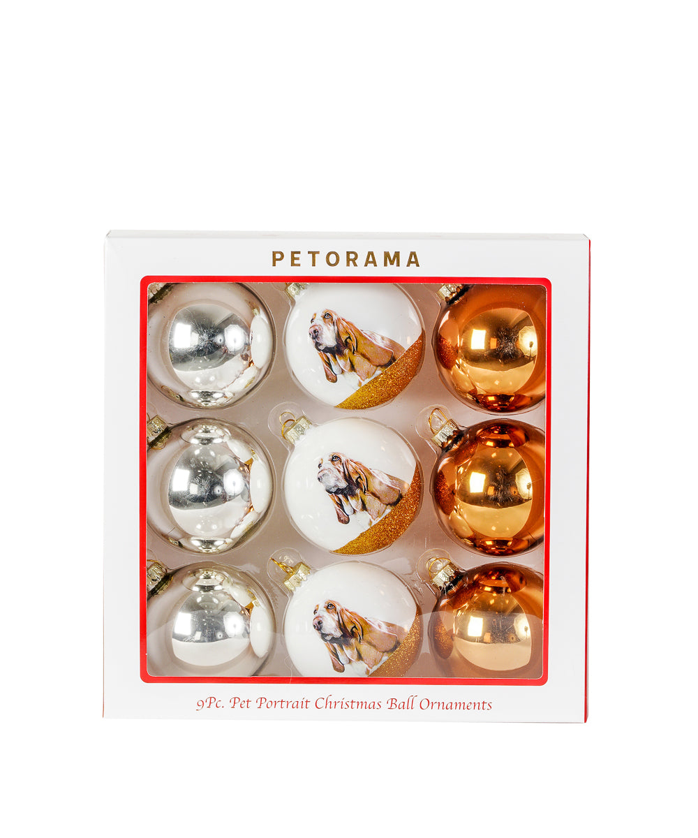 Pet Portrait 9 Pcs Christmas Ball Ornaments Set - Basset Hound set