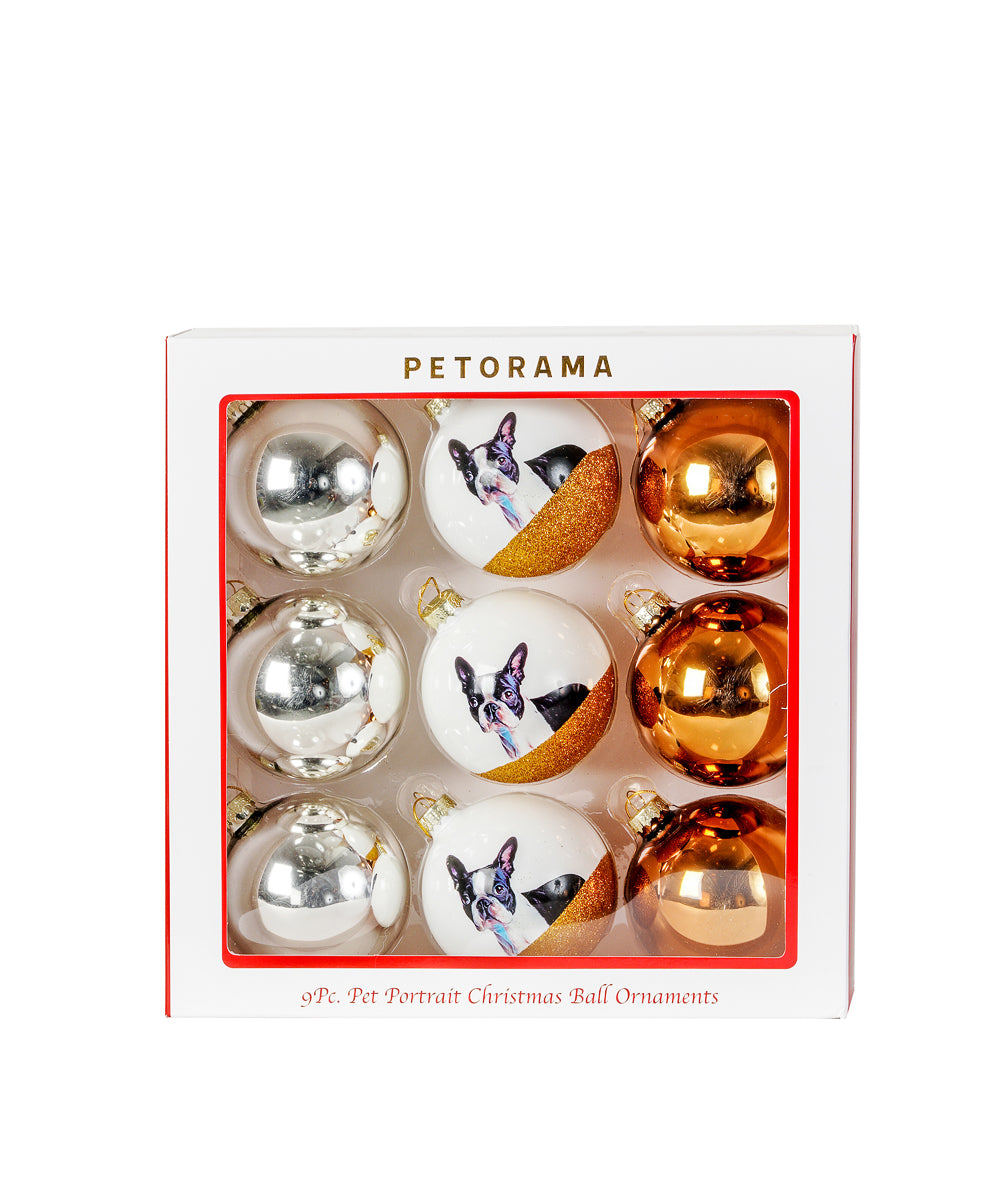 Pet Portrait 9 Pcs Christmas Ball Ornaments Set - Boston Terrier set