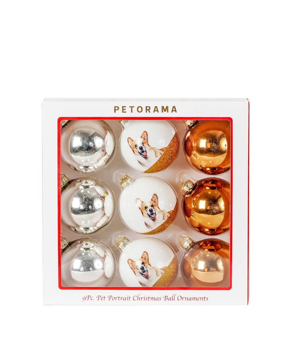 Pet Portrait 9 Pcs Christmas Ball Ornaments Set - Corgi set
