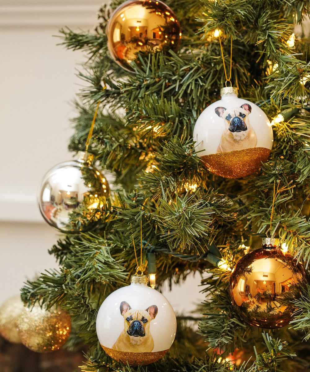 Pet Portrait 9 Pcs Christmas Ball Ornaments Set - French Bulldog on tree
