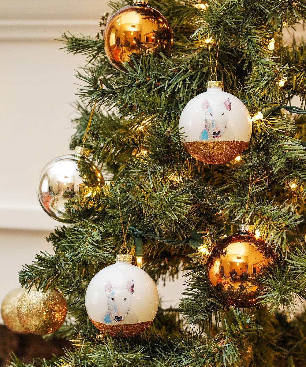 Pet Portrait 9 Pcs Christmas Ball Ornaments Set - Bull Terrier on tree