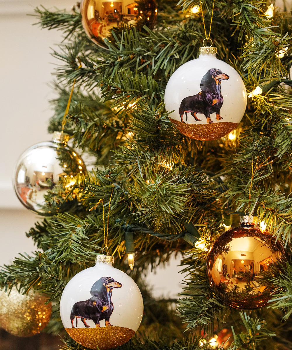 Pet Portrait 9 Pcs Christmas Ball Ornaments Set - Dachshund on tree