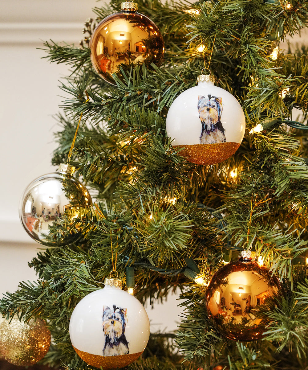 Pet Portrait 9 Pcs Christmas Ball Ornaments Set - Yorkshire on tree