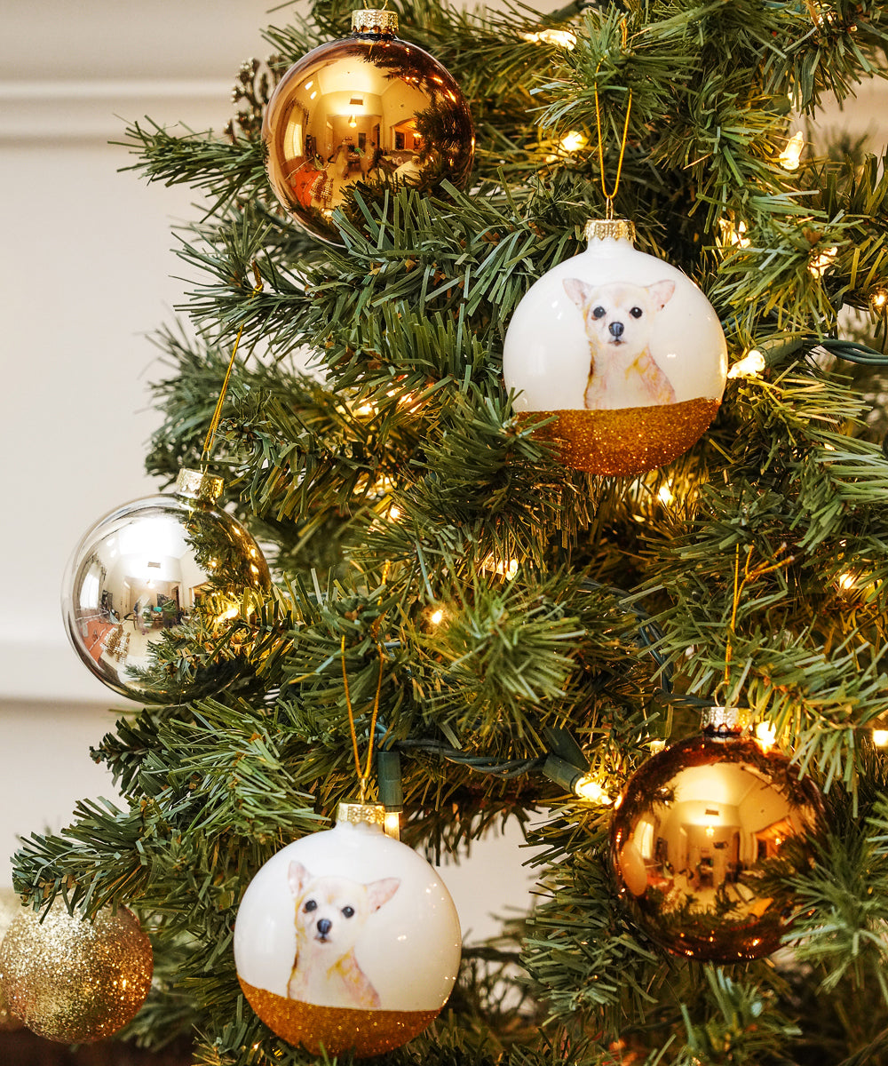 Pet Portrait 9 Pcs Christmas Ball Ornaments Set - Chihuahua(Red) on tree
