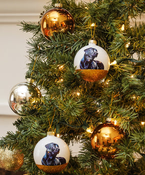 Pet Portrait 9 Pcs Christmas Ball Ornaments Set - Labrador(Black) on tree