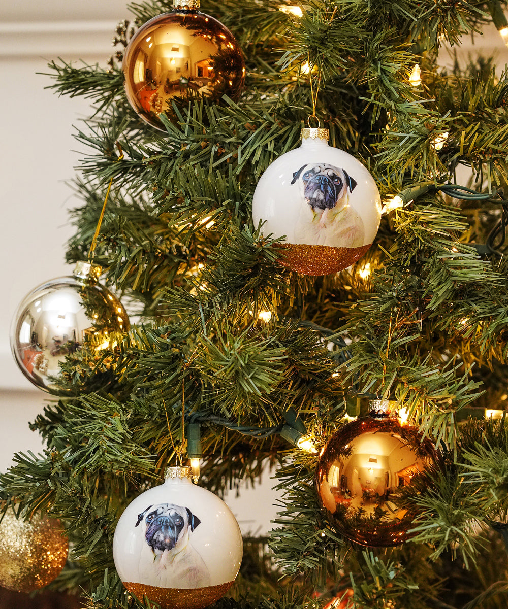 Pet Portrait 9 Pcs Christmas Ball Ornaments Set - Pug on tree