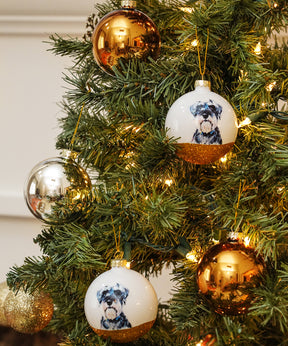 Pet Portrait 9 Pcs Christmas Ball Ornaments Set - Schnauzer on tree