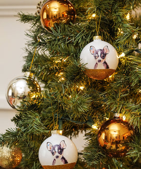 Pet Portrait 9 Pcs Christmas Ball Ornaments Set - Chihuahua(Tri) on tree