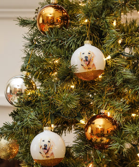 Pet Portrait 9 Pcs Christmas Ball Ornaments Set - Golden Retriever on tree