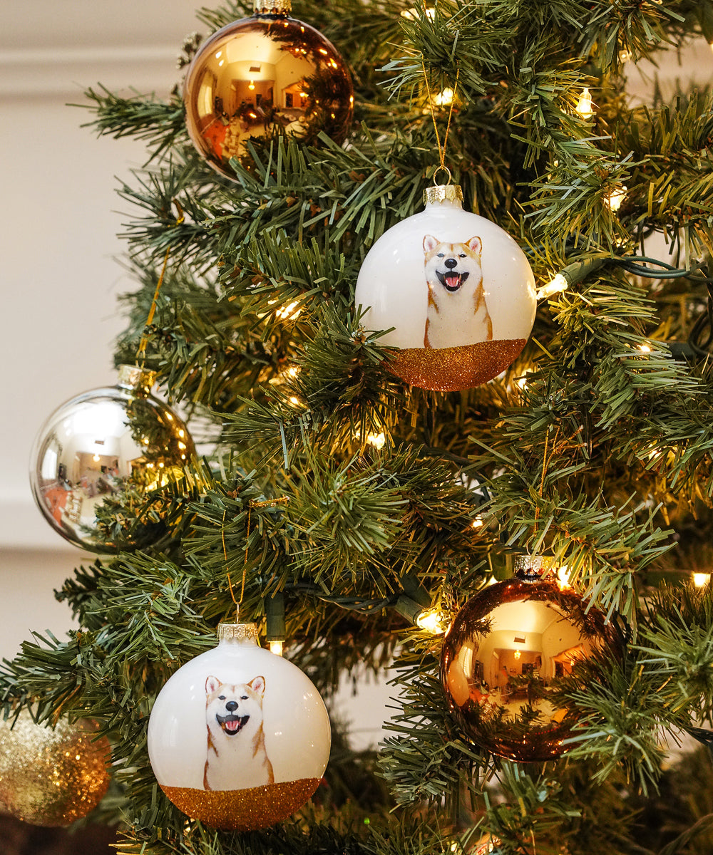 Pet Portrait 9 Pcs Christmas Ball Ornaments Set - Shiba Inu on tree