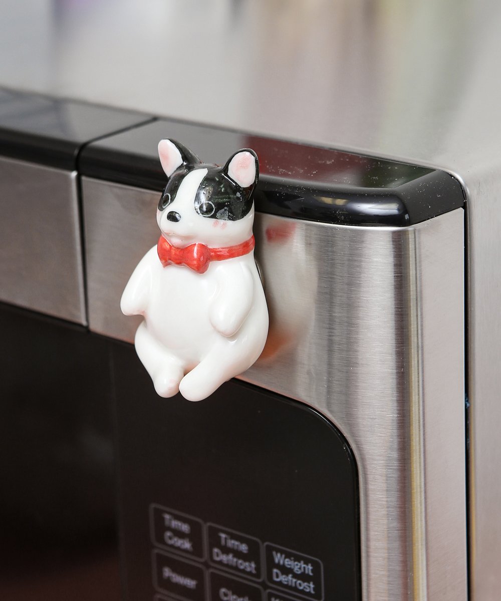 Handmade Ceramic French Bulldog Magnet on fridge