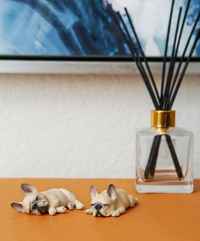 Handmade Custom Sleeping French Bulldog Statue Set A 1:6 on desk