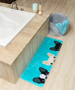 French Bulldog Peeking Long Mat on bathroom floor