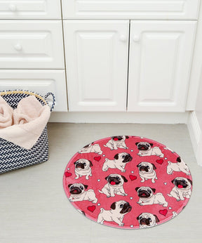 Pug Expressions Round Mat on floor
