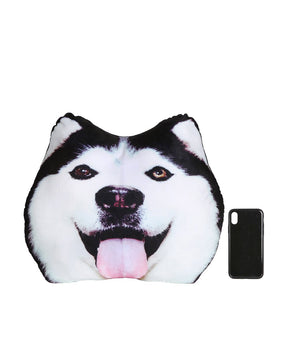 Lifestyle Dog Pillow - Husky next to phone for size comparison