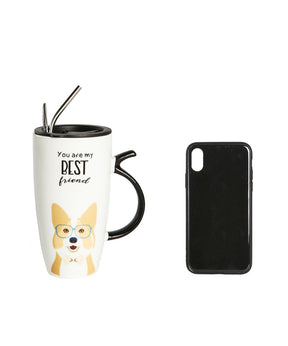 Best Friend Mug Set With Lid with Metal Straw and Spoon Corgi design size comparison