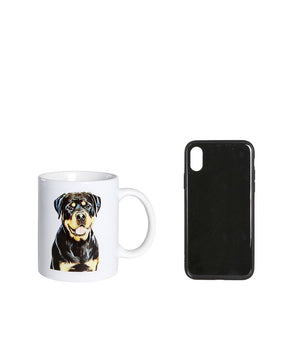 Custom Pet Mugs next to cellphone for size comparison