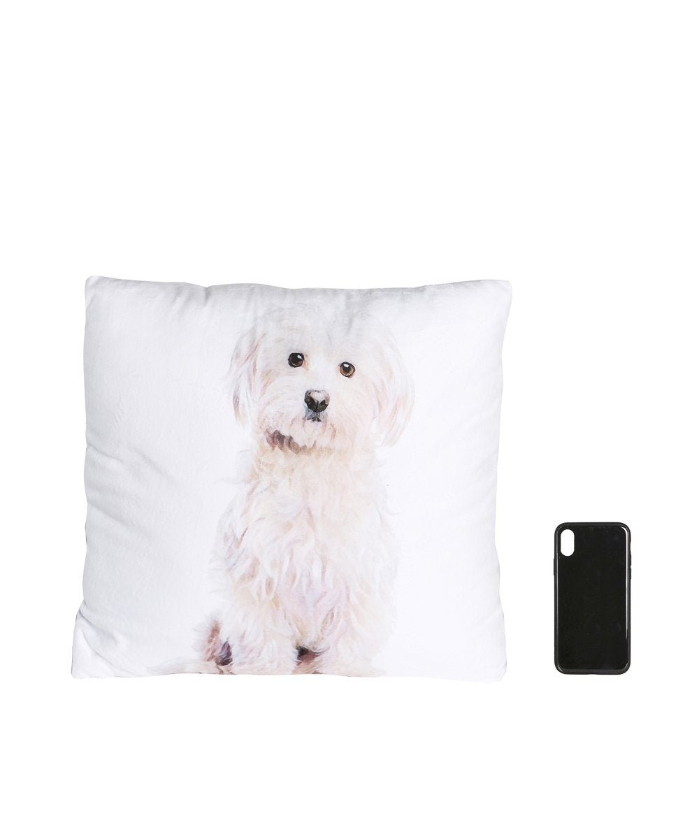 Custom Throw Pillow - Fleece next to cellphone for size comparison