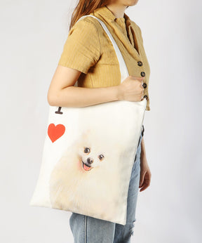 Art Canvas Bag - "I Love" Collection - Pomeranian(White) bag on model