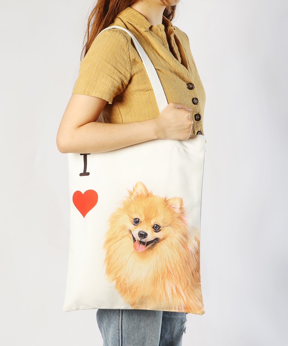 Art Canvas Bag - "I Love" Collection - Pomeranian(Red) bag on model