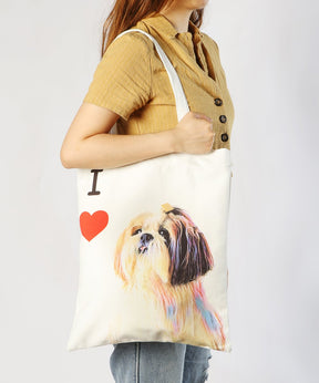 Art Canvas Bag - "I Love" Collection - Shih Tzu bag on model
