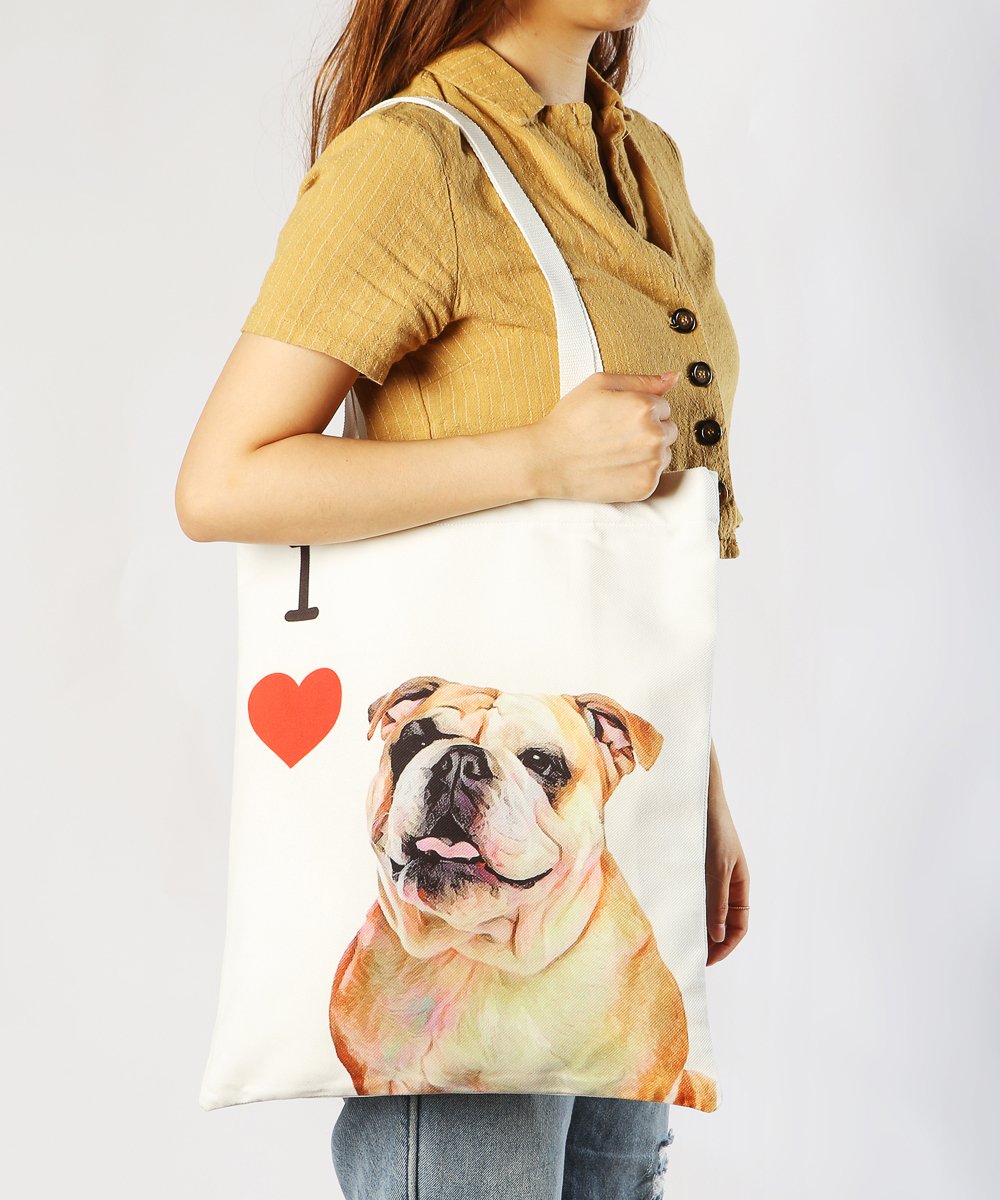 Art Canvas Bag - "I Love" Collection - English Bulldog bag on model