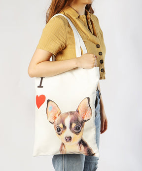 Art Canvas Bag - "I Love" Collection - Chihuahua(Tri) bag on model