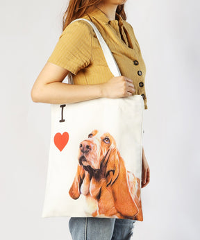 Art Canvas Bag - "I Love" Collection - Basset Hound bag on model