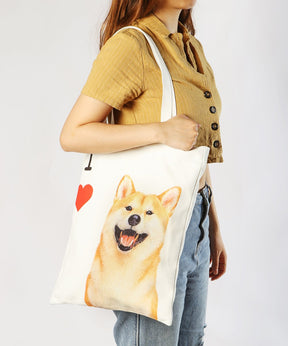 Art Canvas Bag - "I Love" Collection - Shiba Inu bag on model