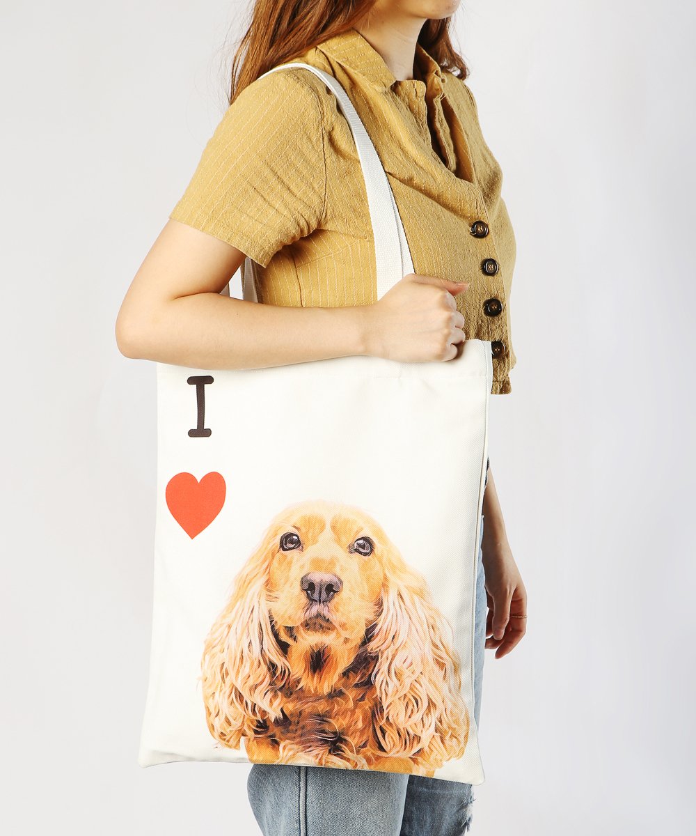 Art Canvas Bag - "I Love" Collection - Cocker Spaniel bag on model