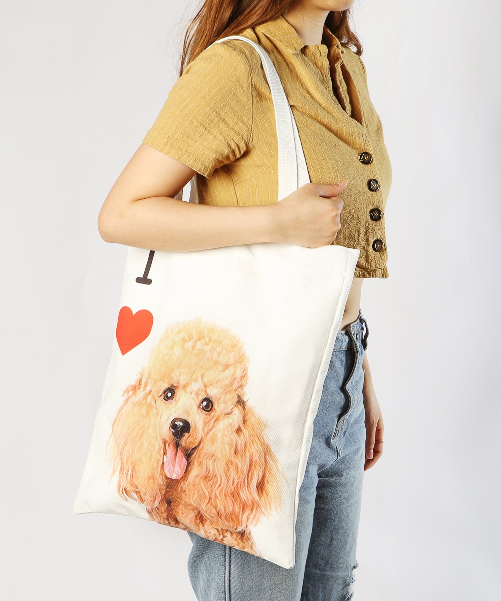 Art Canvas Bag - "I Love" Collection - Poodle(Red) bag on model