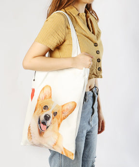 Corgi canvas bag on model