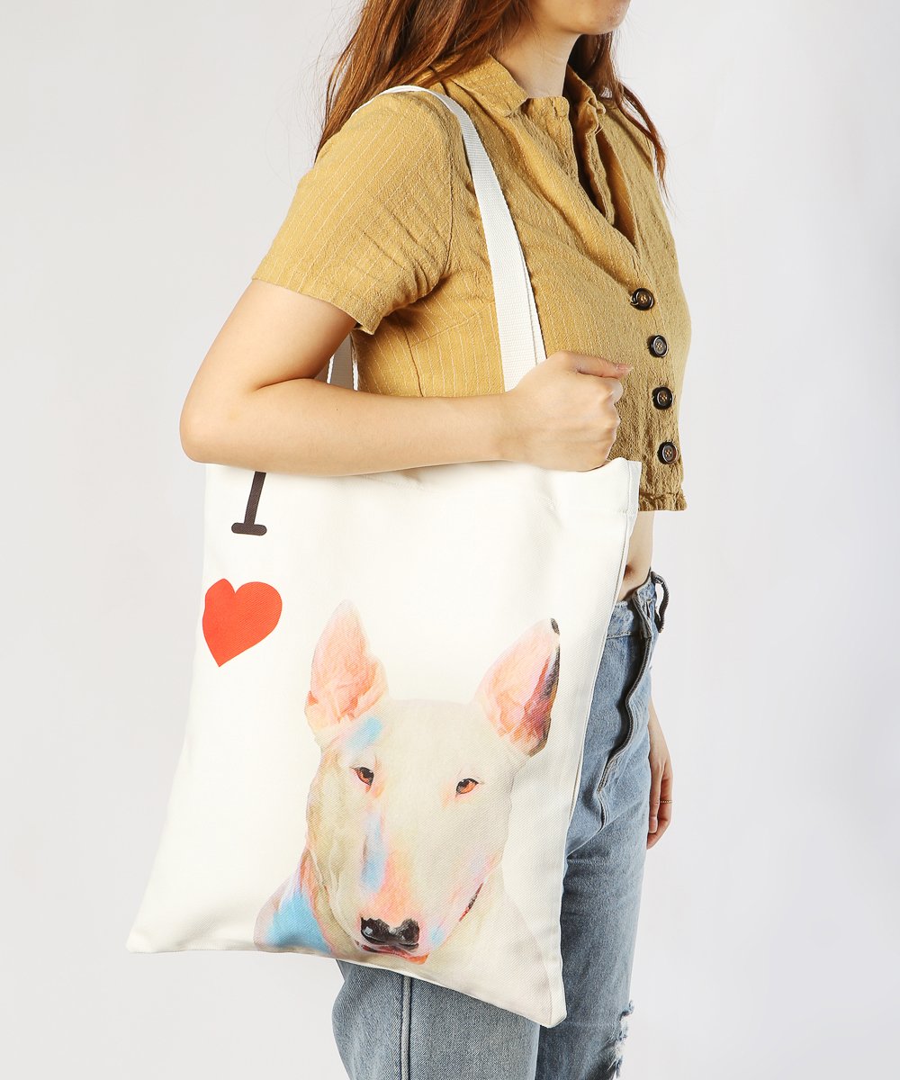 Art Canvas Bag - "I Love" Collection - Bull Terrier bag on model