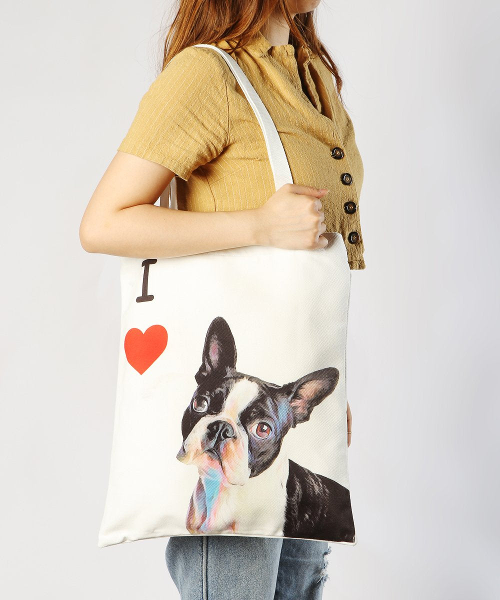 Art Canvas Bag - "I Love" Collection - Boston Terrier bag on model