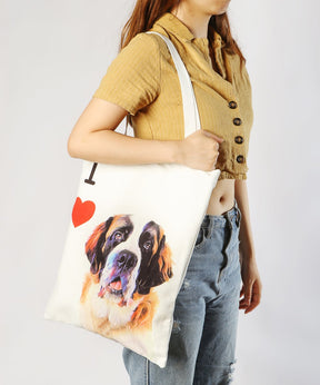 Art Canvas Bag - "I Love" Collection - St. Bernard bag on model