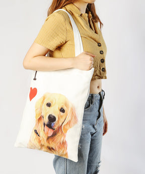 Art Canvas Bag - "I Love" Collection - Golden Retriever bag on model