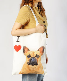 Art Canvas Bag - "I Love" Collection - French Bulldog bag on model