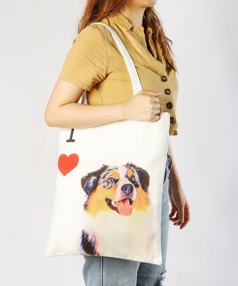Art Canvas Bag - "I Love" Collection - Australian Shepherd on model