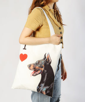 Art Canvas Bag - "I Love" Collection - Doberman on model