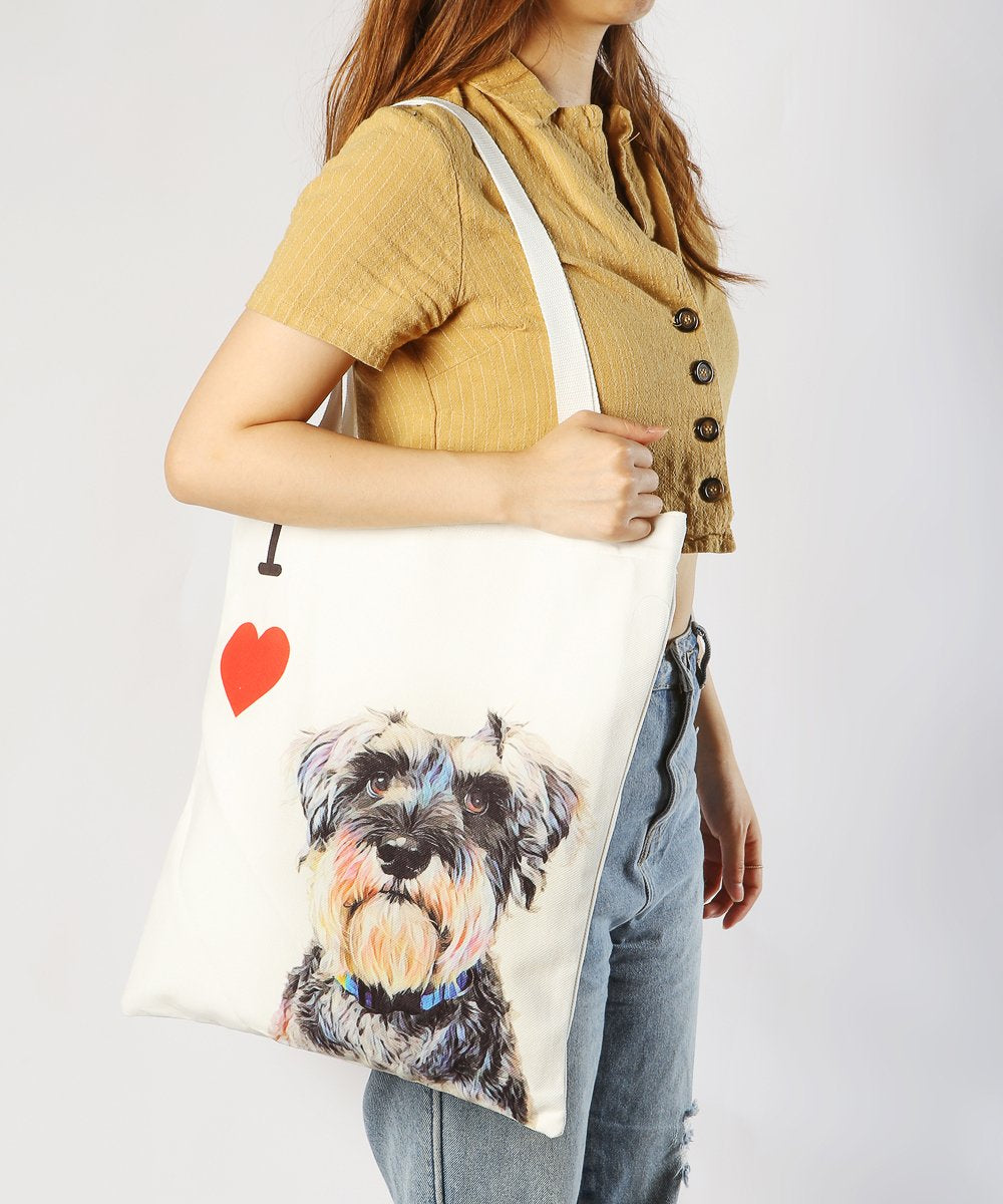 Art Canvas Bag - "I Love" Collection - Schnauzer bag on model