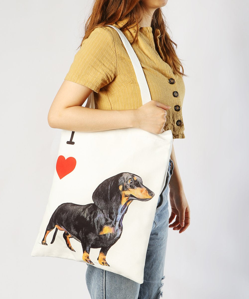 Art Canvas Bag - "I Love" Collection - Dachshund bag on model