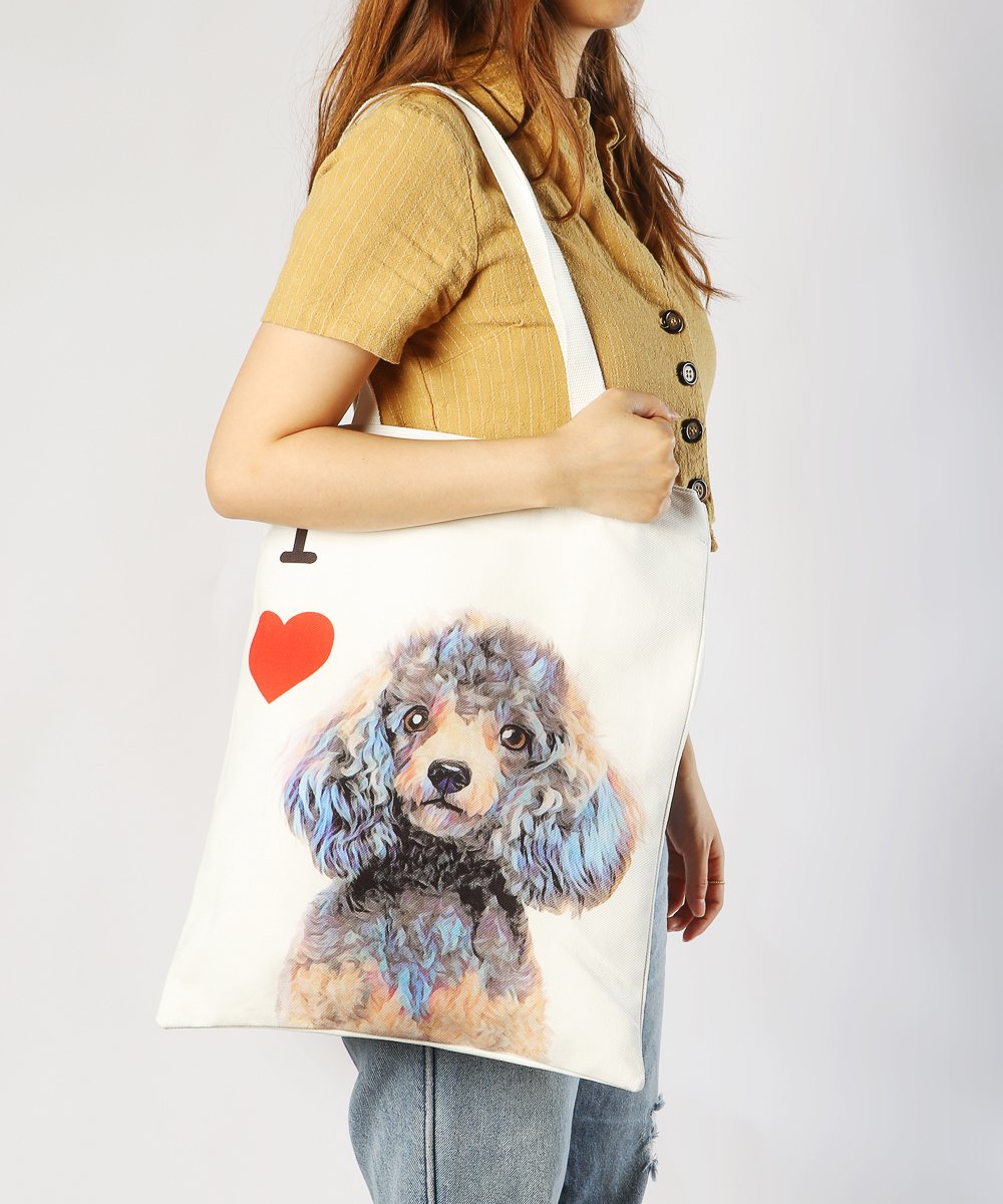 Art Canvas Bag - "I Love" Collection - Grey Poodle on model